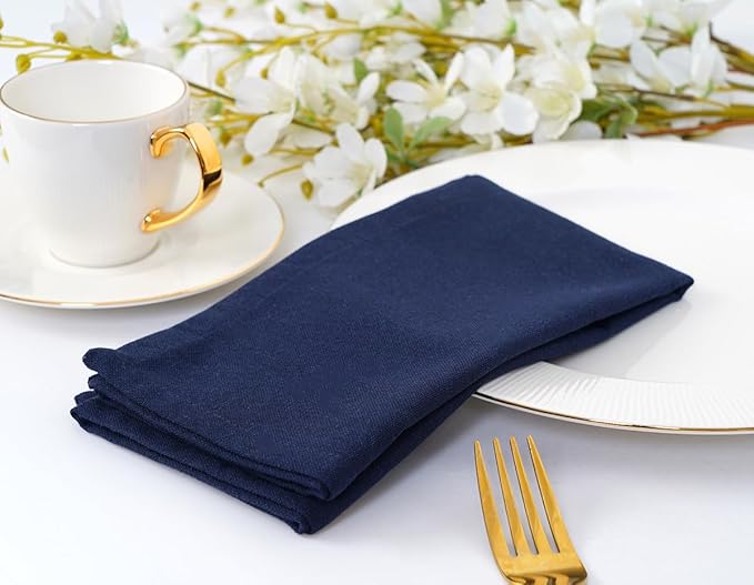 Blue Needles Solid Cloth Napkins Set of 12 Navy Blue 100% Cotton Dinner Napkins 18x18 inches - Soft, Reusable, Absorbent & Washable Fall Thanksgiving Linen, Ideal for Events, Parties & Everyday Use