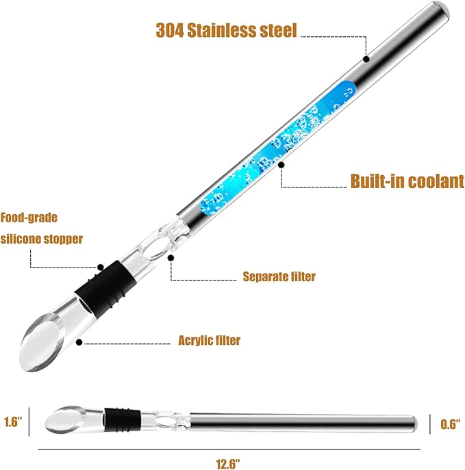 DERGUAM 3-in-1 Stainless Steel Wine Chiller with Wine Aerator and Wine Pourer, Wine Chiller Stick Wine Chiller Rod Fits in all Standard-sized Bottles, for Wine Accessories Wine Lover Christmas Gifts