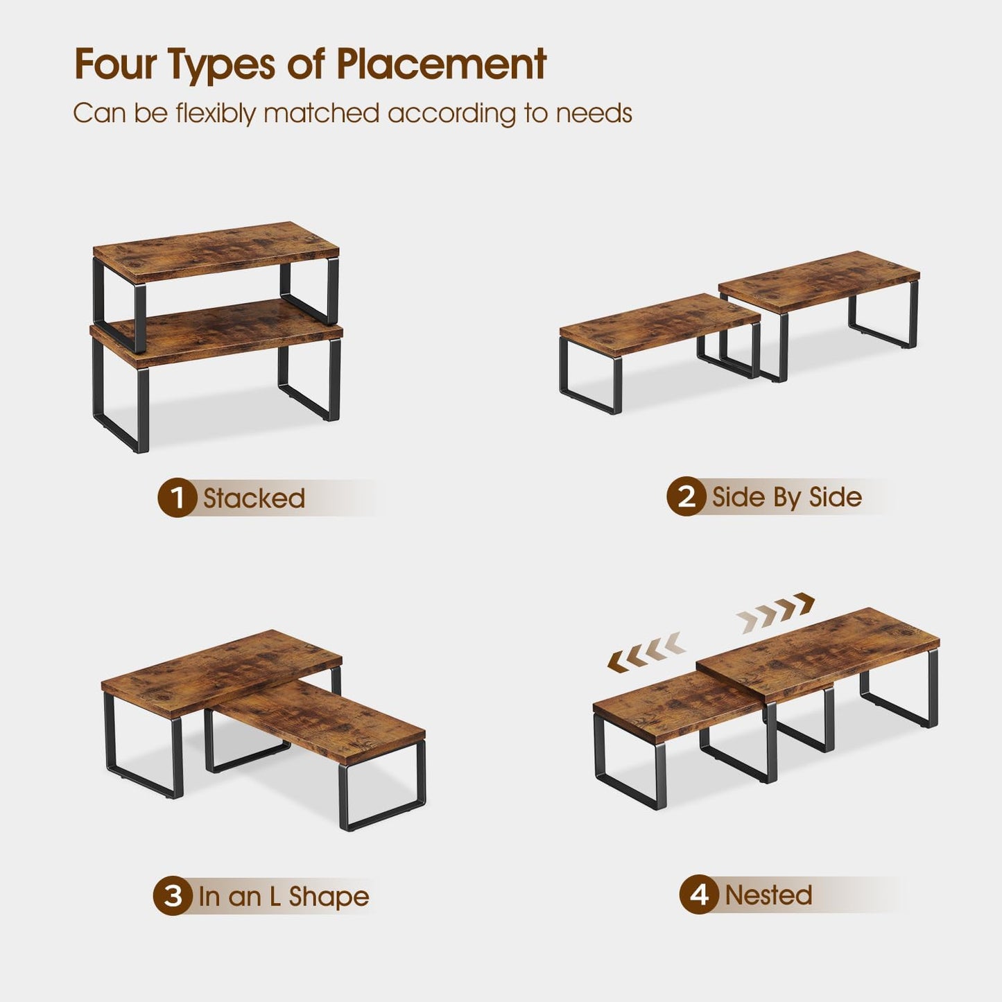 Homeiju Kitchen Cabinet Organizer 15.75'' Width,Set of 4 Cabinet Shelf Organizers,Stackable & Expandable Kitchen Countertop Organizer,Spice Rack for Pantry Countertop Cupboard Cabinet Desk Top