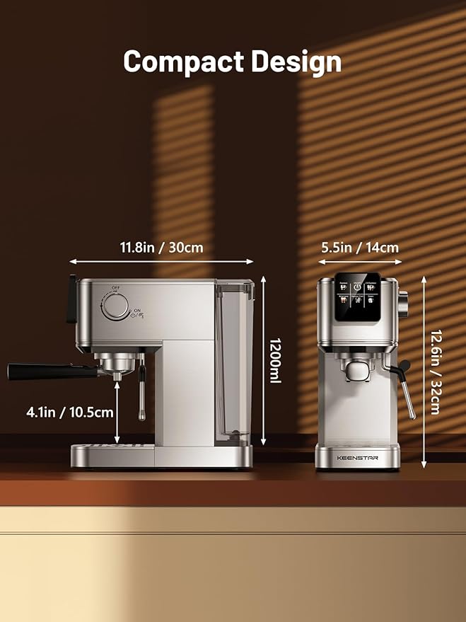 KEENSTAR 20Bar Espresso Machine with Rapid Cold Brew, Hot & Iced Coffee Machine, Espresso Maker with Milk Frother Steam Wand, Touch Screen with 40oz Water Tank for Latte, Cappuccino, Gift