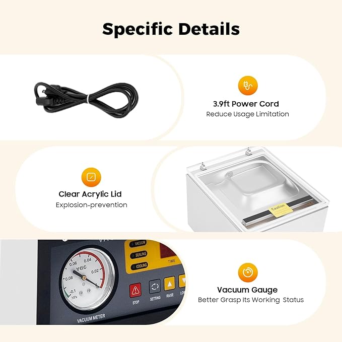 Commercial Chamber Vacuum Sealer - 120W Automatic Food Saver Chamber Vacuum Sealer with 260mm Seal Bar, Stainless Steel Packaging Machine Sealer for Home Kitchen