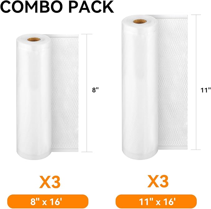 Wevac 6 Pack 11" x 16' and 8" x 16', Vacuum Sealer Bags Rolls for Food Saver, Weston, Commercial Grade, BPA Free, Heavy Duty, Great for vac storage, Meal Prep or Sous Vide