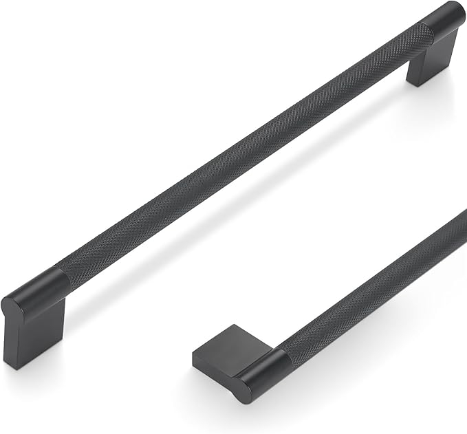 6 Pack 15 inch(384mm) Matte Black Kitchen Cabinet Handles Knurled Cabinet Pulls Black Drawer Pulls Kitchen Hardware