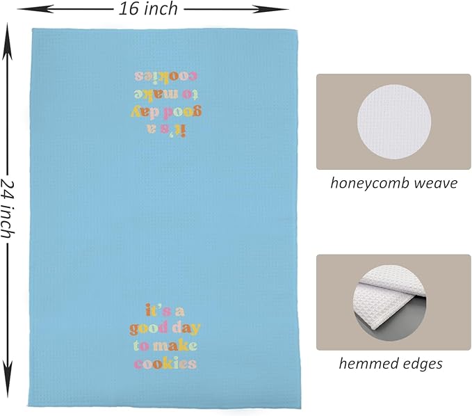 Baking & Kitchen Towels, Tea Towels for Bakers & Cooks, Gifts for Cookie Lovers, 16x24 (Blue)