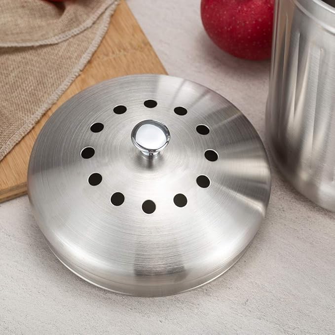 1.3 Gallon 5L Stainless Steel Compost Bin Countertop Compost Bucket Under Sink Kitchen Trash Can Composting Bucket Garbage Bin Poubelle Cuisine with Lid Charcoal Filter Indoor Silver