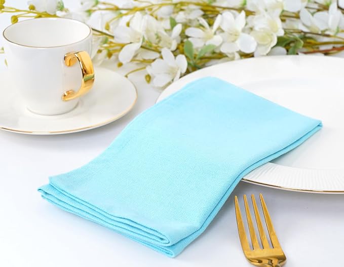Blue Needles Solid Cloth Napkins Set of 12 Aqua Blue 100% Cotton Dinner Napkins 18x18 inches - Soft, Reusable, Absorbent & Washable Fall Thanksgiving Linen, Ideal for Events, Parties & Everyday Use