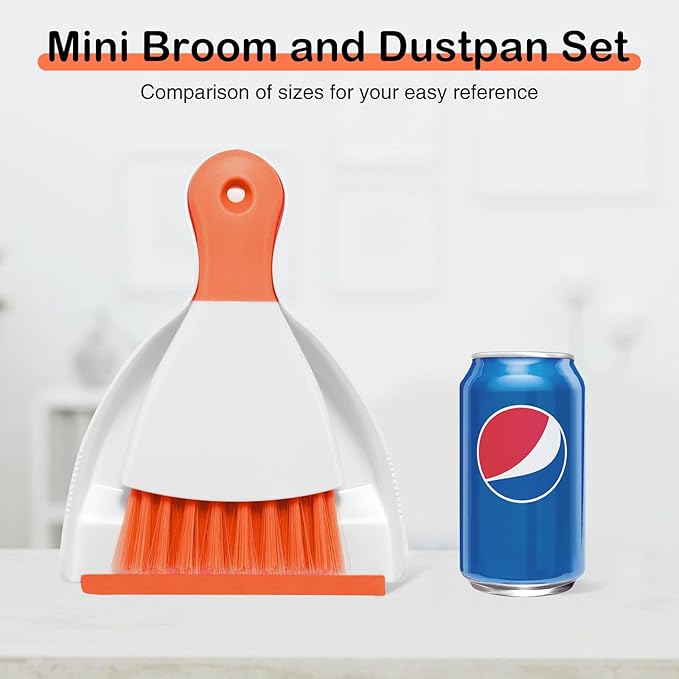 NACENA Mini Dustpan and Brush Set, Small Broom and Dustpan Set Dust Pan and Mini Hand Broom Dustpan and Broom Combo Compact for Home Table Keyboards Sofa Kitchen Pets, Orange