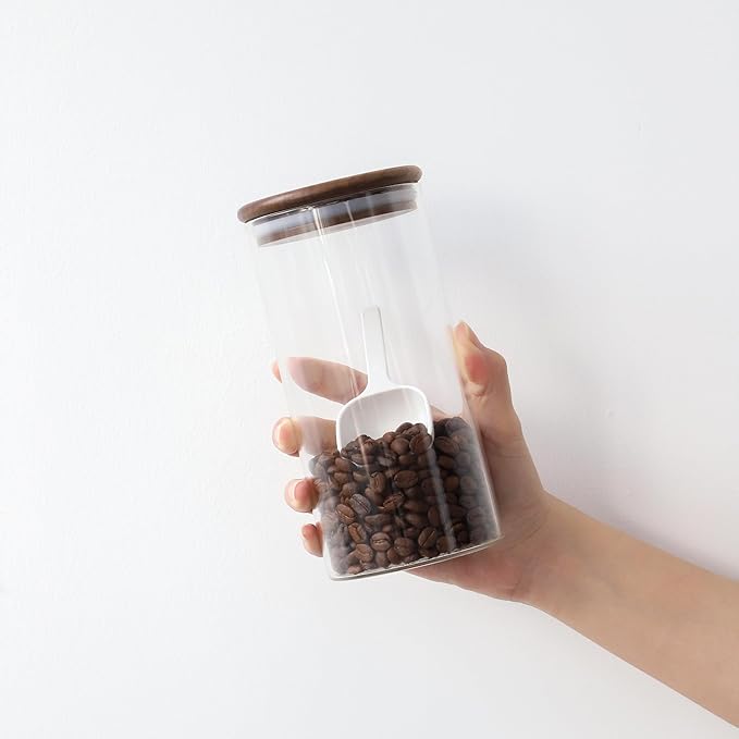 29oz Glass Storage Jars with Airtight Walnut Lid, Clear Glass Containers for Tea, Sugar, Candy, Cookie, Coffee Bean