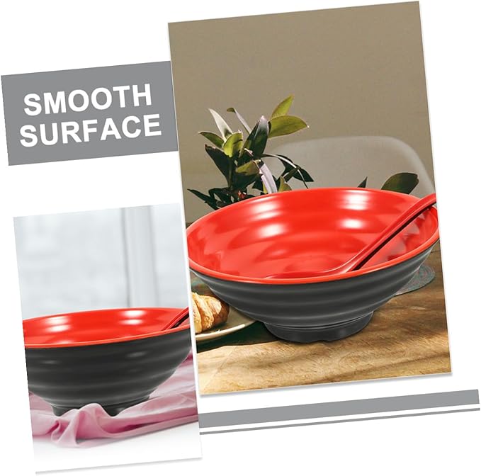 Large Melamine Ramen Bowl with Spoon Reusable Food Container for Rice Instant Noodles Desserts Kitchen Bowls Microwave Safe Decorative and Easy to Clean for Japanese and Asian