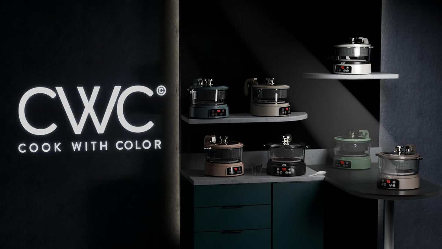 COOK WITH COLOR 3L Glass Low Carb Rice Cooker - Makes 6 Cups Low Sugar Rice with Auto Lift Filter Basket, Hotpot & Steamer for Rice, Grains and Oats, Digital Panel with Keep Warm Function, Sand