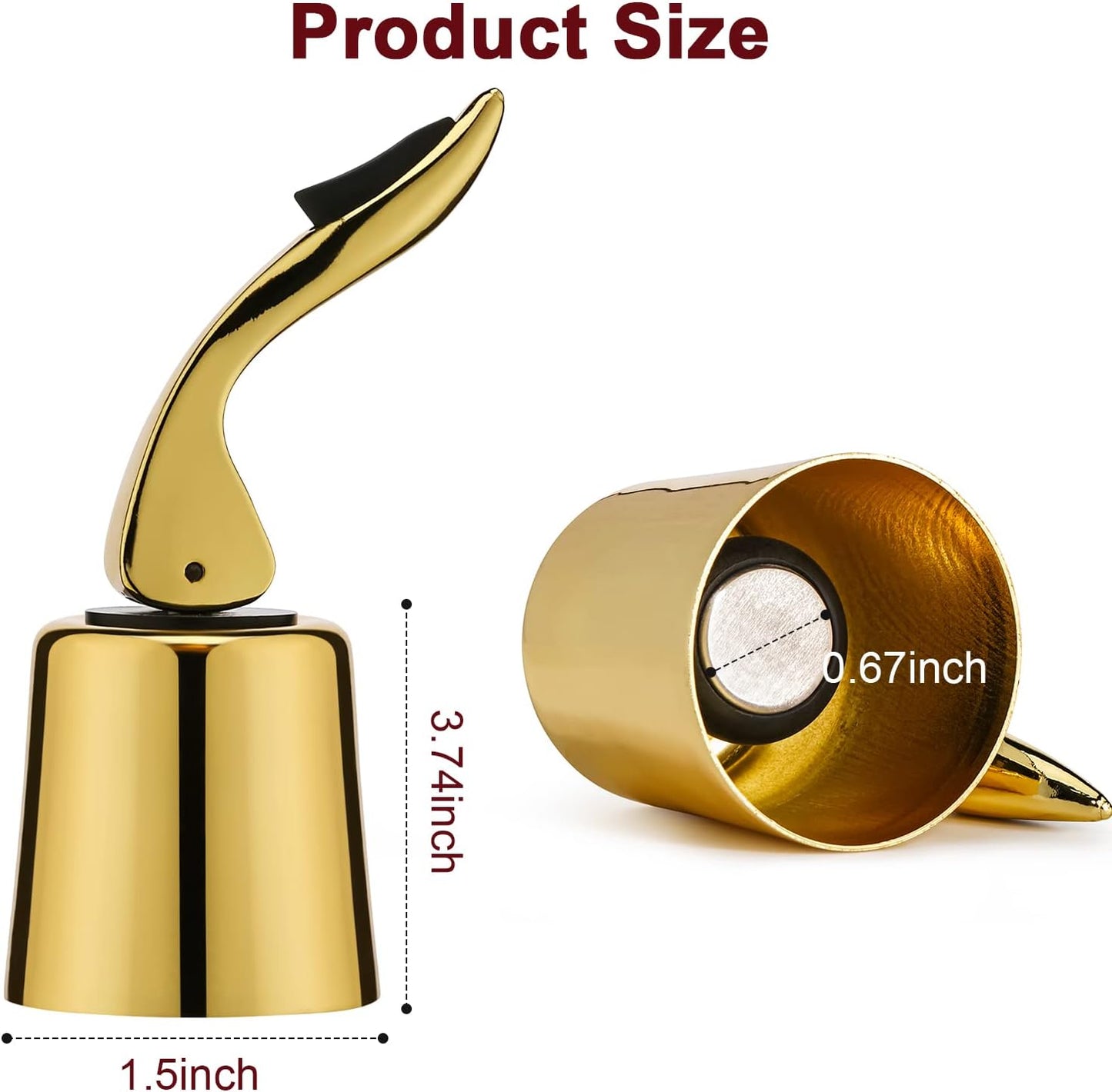 Wine Stoppers for Wine Bottles with Stainless Steel Vacuum Wine Bottle Stopper with Silicone Reusable Wine Corks, Leak proof Keep Fresh Suitable for Red&White Bottle (Gold, 2 Pack)