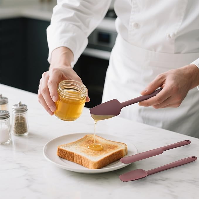 Coukre Silicone Spatula Set of 5,High Heat Resistant, Food Grade Silicone, Upgraded Extended Reinforced Handle,Dishwasher Safe, for Baking, Cooking (Pure Wine, Solid color)