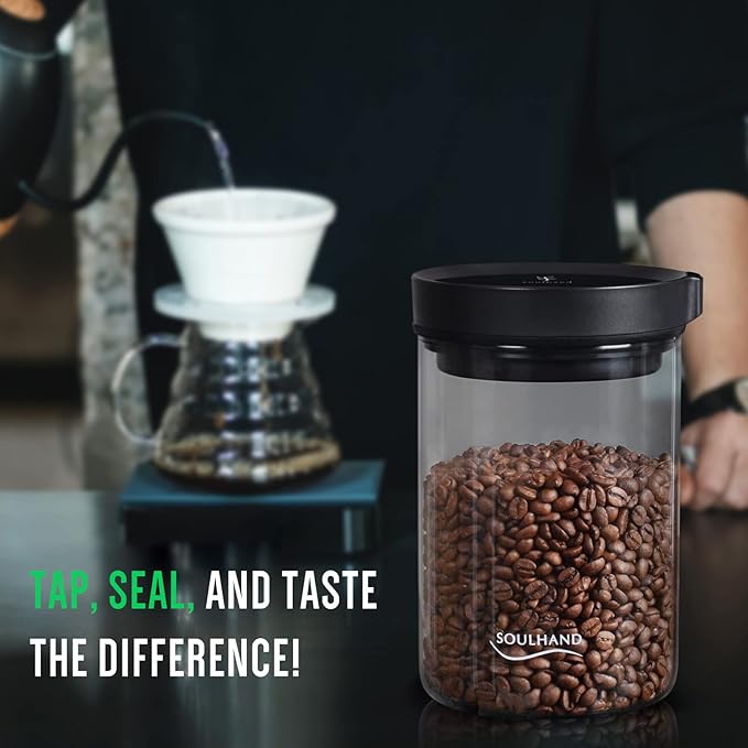 SOUL HAND Vacuum Coffee Canister Automatic Airtight Coffee Containers & Food Storage, Glass Coffee Jar with Spoon, Touch Screen Coffee Storage Container for Coffee Beans/Sugar/Nuts 1.6 L