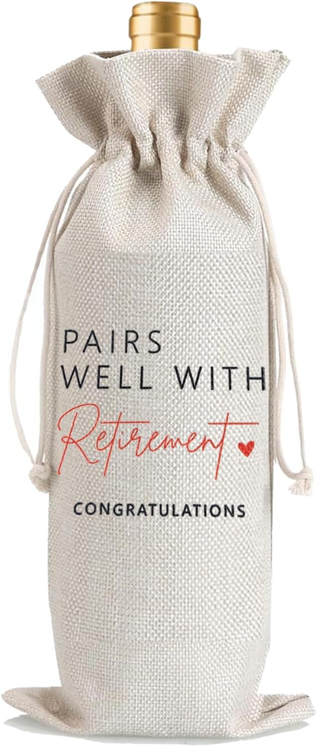 Julont 2Pcs Retirement Gifts for Women Men Farewell Gifts for Friends Retirement Wine Bag with 2Pcs Kraft Blessing Cards and natural jute rope (2 pieces)