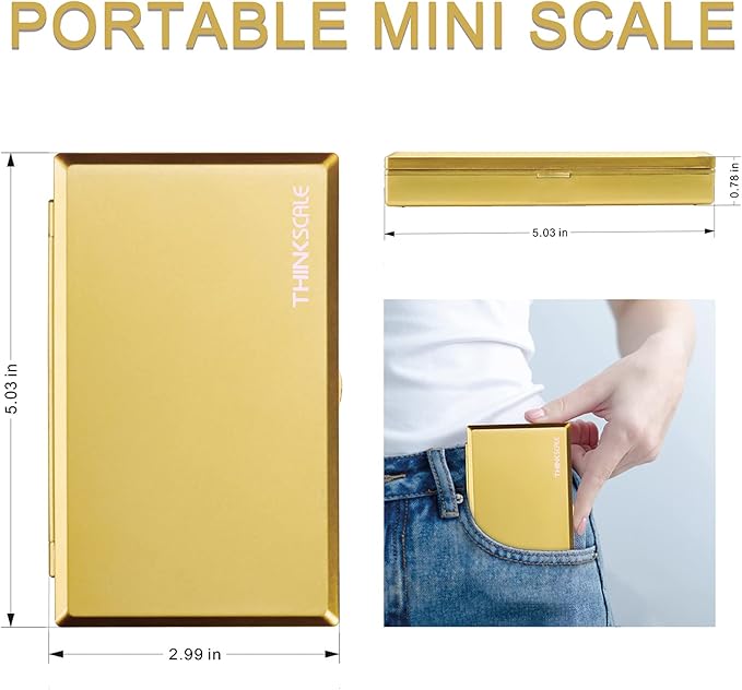 THINKSCALE 50g/0.001g Digital Milligram Scale, Gold Mg Scale with 50g Calibration Weight, Powder Scale for Reloading, Micro Gram Scale, Miligram Scale for Powder Medicine