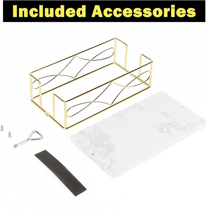 Napkin Holder with Marble Base, Guest Towel Paper Dispenser for Table, Modern Metal Napkin Stand, Ideal for All Bathroom Vanity, Kitchen Decor Accessories (Gold, 3.2 Inch)