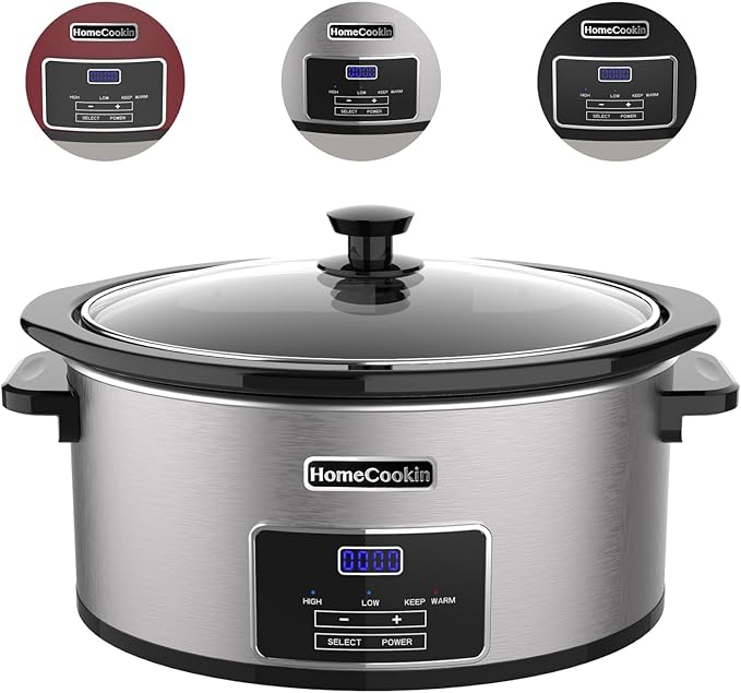 HOMECOOKIN 7-Quart Programmable Slow Cooker with Keep Warm Setting, Digital Timer - Perfect Kitchen Small Appliance for Family Dinners - Large Enough to Serve 8+ People