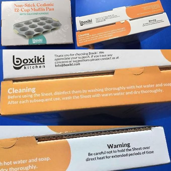 Boxiki Kitchen 12 Cups Ceramic Coated Muffin Pan for Baking - Durable Steel Frame Cupcake Pan w/Nonstick Surface - Professional Muffin Tray with Silicone Handles