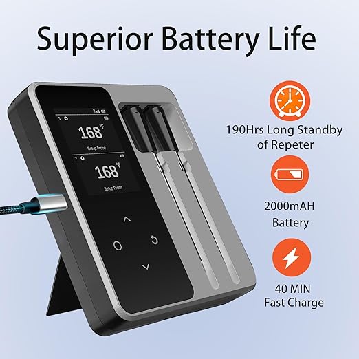 Wireless Bluetooth Meat Thermometer - 2 Probes & App Control, Christmas Birthday Gifts for Men, Smart Digital Thermometer for Cooking, Oven, Smoker, BBQ, Grill