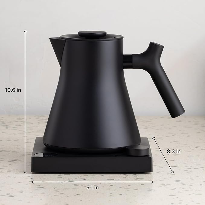 Fellow Corvo EKG Pro Electric Tea Kettle - Quick Heating, Precise Temperature Control Electric Kettle, Scheduling, Built-in Brew Timer for Boiling Water - Matte Black with Walnut Handle - 0.9 Liter