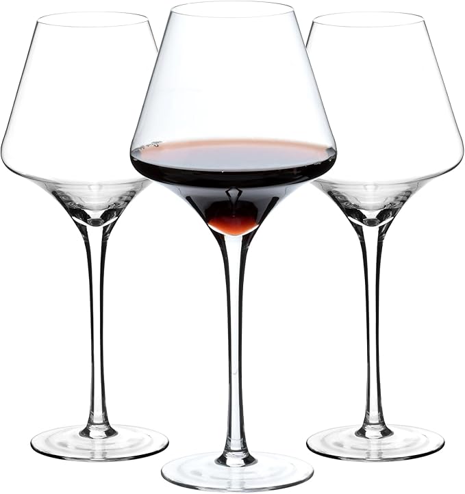 BACLIFE Italian Red Wine Glasses, Set of 3, 17.5 oz Clear