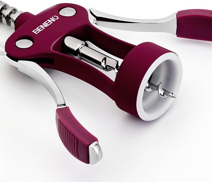 Beneno Wine Opener, Zinc Alloy Premium Wing Corkscrew with Multifunctional Bottles Opener, Sharp Wine Corkscrew with Ergonomic Non-Slip Wing Handle, Upgrade Purple