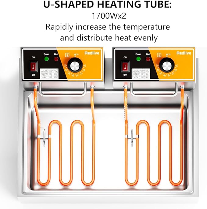 Electric Deep Fryer 3400W Hot 22.6QT/24L Commercial Deep Fryers with 3 Baskets Countertop Oil Fryer for Restaurant Use and Home Kitchen with One - Touch Switch & Temperature Contro