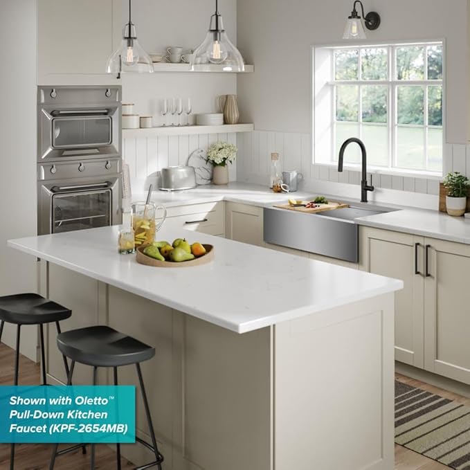 KRAUS Kore 33-Inch Farmhouse Workstation 16 Gauge Single Bowl Stainless Steel Kitchen Sink with Accessories, KWF210-33