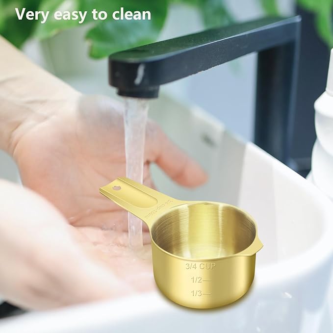 1/4 Cup (60 ml | 2 oz | 60 cc) Stainless Steel Measuring Cup, Metal Measuring Cup for Cooking & Baking(Gold)