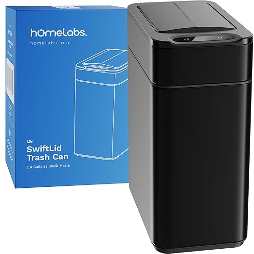 hOmeLabs 2.4 Gallon Touchless Sensor Trash Can, Automatic Retractable Butterfly Lid, Batteries Included, Space-Efficient, Easy Clean, Battery-Powered