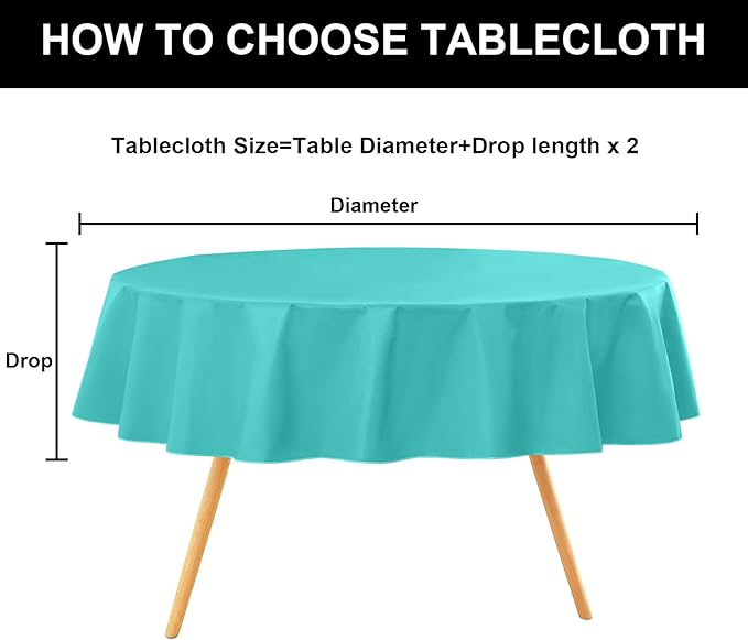 homing Round Vinyl Tablecloth, Waterproof Spillproof Plastic Flannel Backed Table Cloth, Wipe Clean Table Cover for Dining, Buffet Parties and Camping (Teal, 60")
