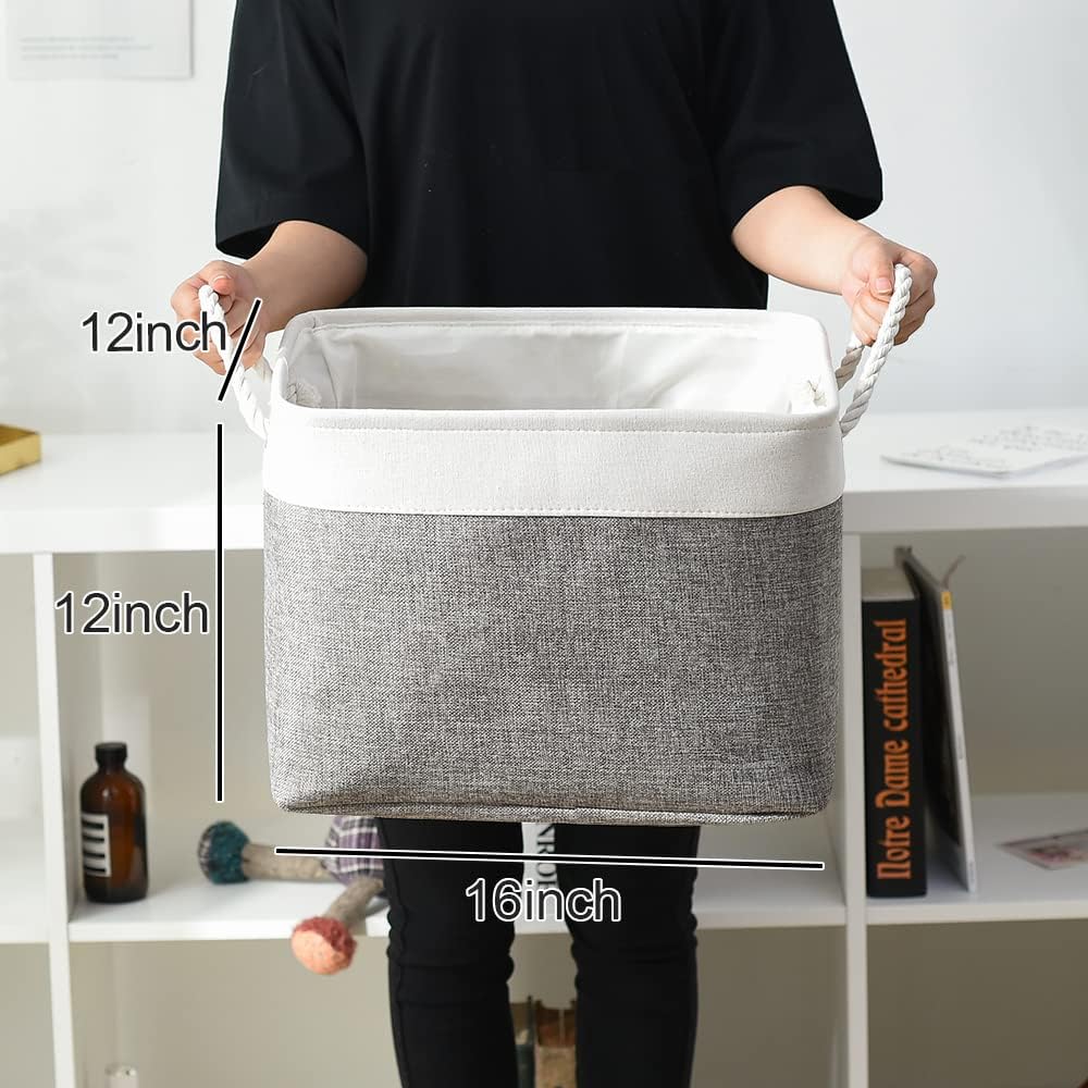 TcaFmac Organization and Storage Basket for Organizing - 16x12x12 inch Large 2 Pack Collapsible Storage Bins for Shelves, Fabric Storage Cubes for Box Closet Cloth Toy Books Kids (White & Grey)