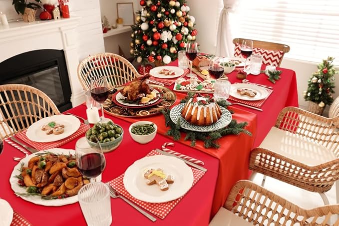 homing Rectangle Vinyl Tablecloth, Waterproof Spillproof Plastic Flannel Backed Table Cloth, Wipe Clean Table Cover for Dining, Buffet Parties and Camping (Red, 54" x 78")