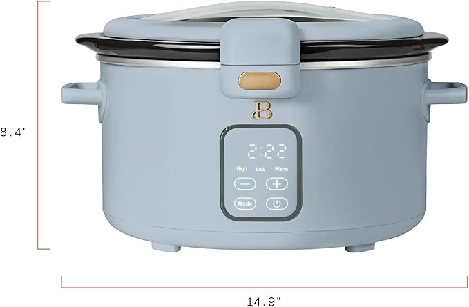 Beautiful 4-Qt Programmable Slow Cooker with Hinged Locking Lid & Touch Display – 3 Heat / 4 Timer Settings (Cornflower Blue)