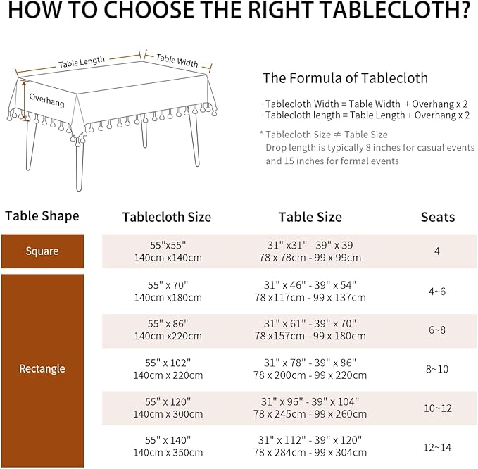 Deep Dream Tablecloths, Waterproof Table Cloth, Linens Wrinkle Free Anti-Fading, Rustic Table Cover Decoration for Kitchen Dinning Christmas(Rectangle/Oblong, 55''x140'',12-14 Seats, Light Coffee)