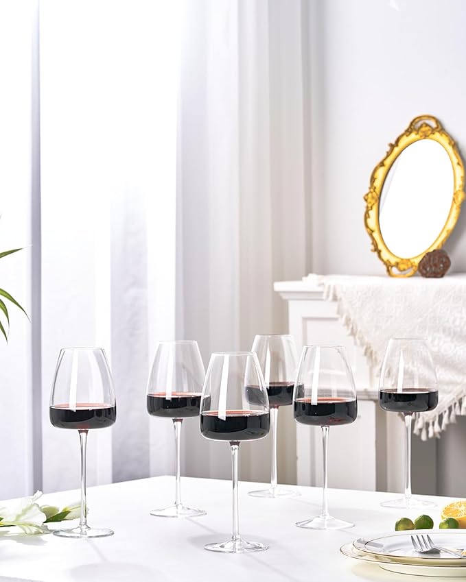 White Wine Glasses Set of 6, 15oz Crystal Wine Glasses for Red, White Wine, Long Stem Crystal Glasses with Unique Bottom Design, 440ml