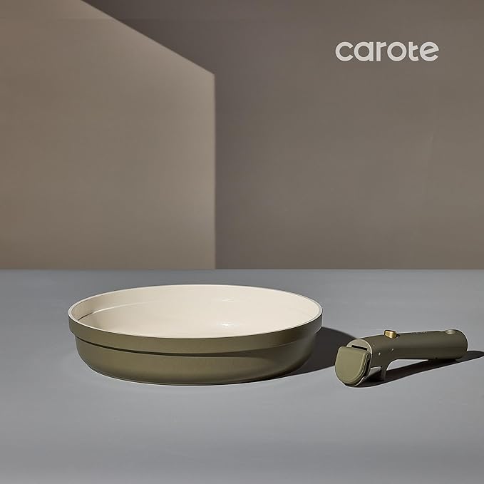 Carote 9pcs Ceramic Cookware Set with Detachable Handles, Pots and Pans Set Non Stick, RV Kitchen Cooking Pot and Pan, Dishwasher Safe, Non-toxic Induction Cookware PFAS and PFOA Free, Green