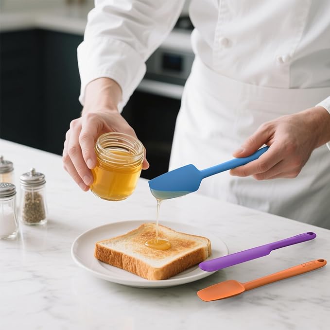 Coukre Silicone Spatula Set of 5,High Heat Resistant, Food Grade Silicone, Upgraded Extended Reinforced Handle,Dishwasher Safe, for Baking, Cooking (Pure Colorful B, Solid color)