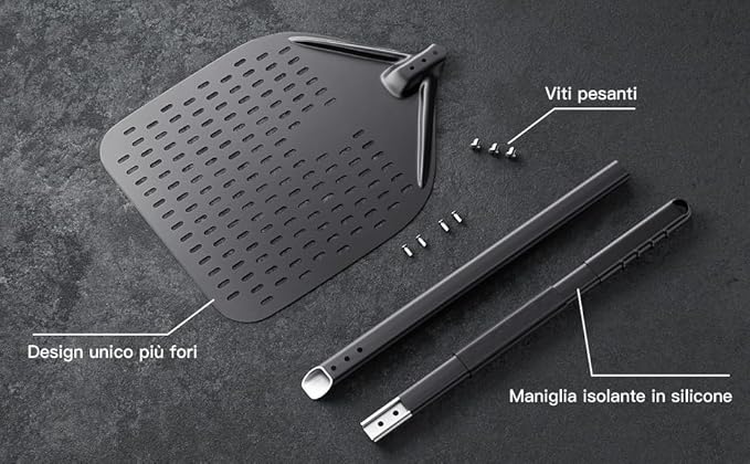12" x 14" Pizza Peel Long Handle, Perforated Pizza Spatula 43.8 Inch Overall, Professional Aluminum Turning Peel for Baking Commercial Ovens