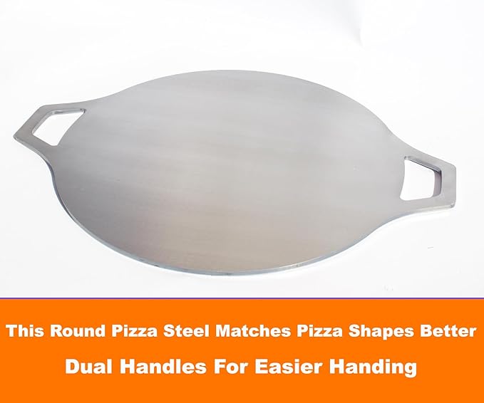 Pizza Steel for Oven & Grill – Heavy Duty Baking Steel Pizza Stone, Round Baking Steels with Dual Handles,Carbon Pizza Pan for Crispy Crust, Bread, Cooking & BBQ