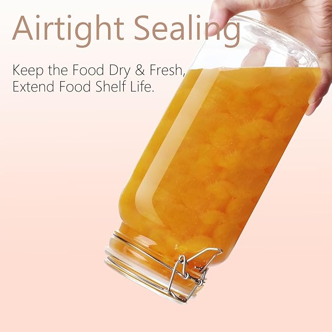 Airtight Glass Canister with Lids 78oz Food Storage Jar Square - Storage Container with Clear Preserving Seal Wire Clip Fastening for Kitchen Canning Flour, Cereal, Pasta, Sugar, Beans