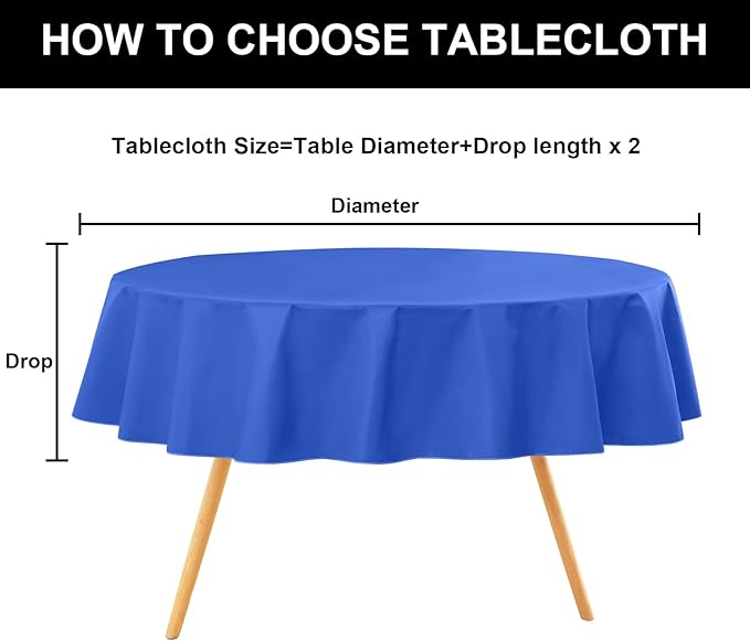 homing Round Vinyl Tablecloth, Waterproof Spillproof Plastic Flannel Backed Table Cloth, Wipe Clean Table Cover for Dining, Buffet Parties and Camping (Blue, 60")