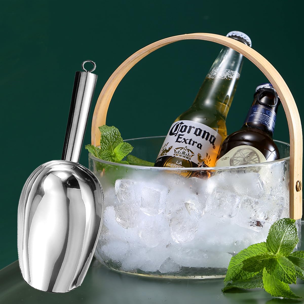 Metal Ice Scoop,Kitchen Ice Scooper for Ice Maker,Stainless Steel Small Ice Scooper for Freezer,Kitchen Gadgets Cookie Flour Pet Dog Food Scoop (silver, 12oz)