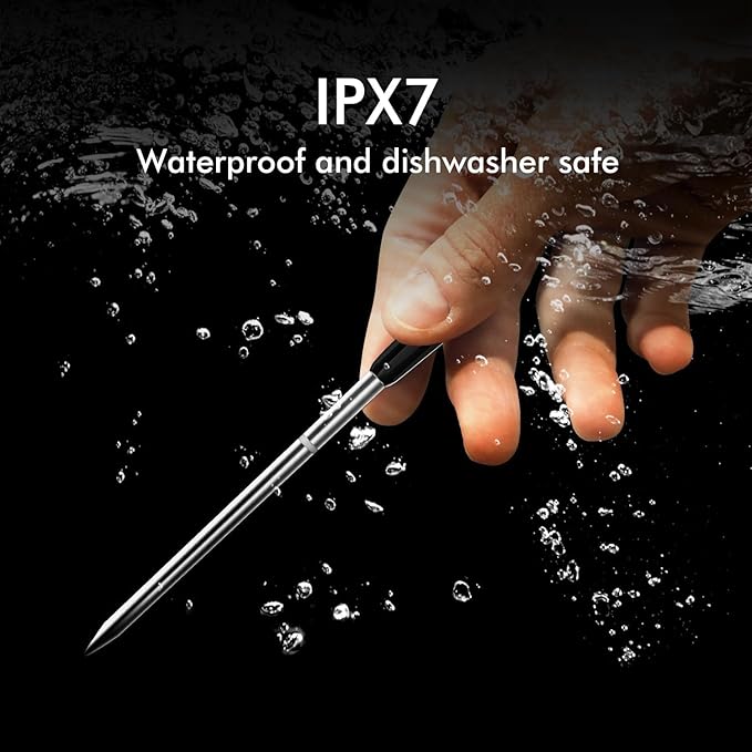 Smart Wireless Meat Thermometer with Thinnest Probe, Magnetic Bluetooth Food Thermometer, Remote Tracking and Real-Time Readings from Apps, for iOS and Android, for BBQ, Grill, Smoker