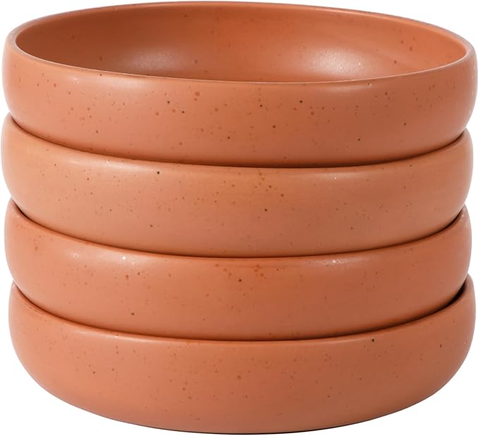 Bloomhouse - Two Time Oprah's Favorite Things Winner - Corsica Clay 4-Piece Dinner and Pasta Bowl Set – Burnt Apricot Terracotta Stoneware for Meals, Serving & Everyday Use