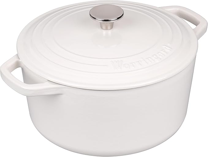 Enameled Cast Iron Dutch Oven Pot with Lid, for Bread Baking, Round Bread Oven- include Sourdough Bread Baking Supplies Set, 6QT, White