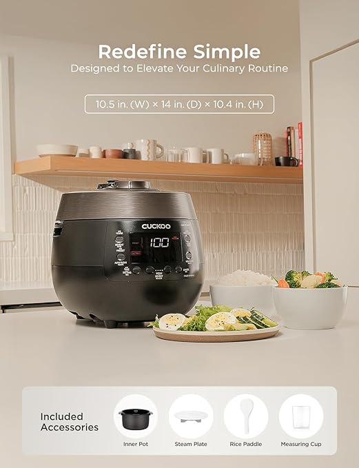 CUCKOO Twin Pressure Rice Cooker 6-Cup Uncooked / 12-Cup Cooked with Nonstick Inner Pot, Versatile Rice Maker & Warmer with 14 Menu Options, Voice Guide, Auto Clean, Black (CRP-RT0609FB)