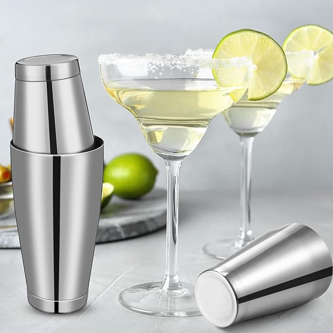 Lallisa 10 Pieces Cocktail Shakers Professional Bar Boston Shaker Set Stainless Steel Martini Shaker Drink Mixer Basic Tools Weighted Shake Metal Can for Bartenders, 18 Oz, 28 oz(Silver)