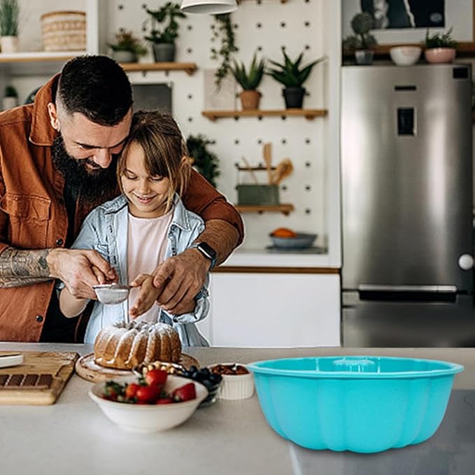 10 inch Silicone Bundt Cake Pan, Non-Stick Silicone Fluted Pans, ome Baking DIY Cake Mold for Cake, Jelly, Bread, Chocolate, Para Gelatinas (Red) (Blue, 1 Pack)
