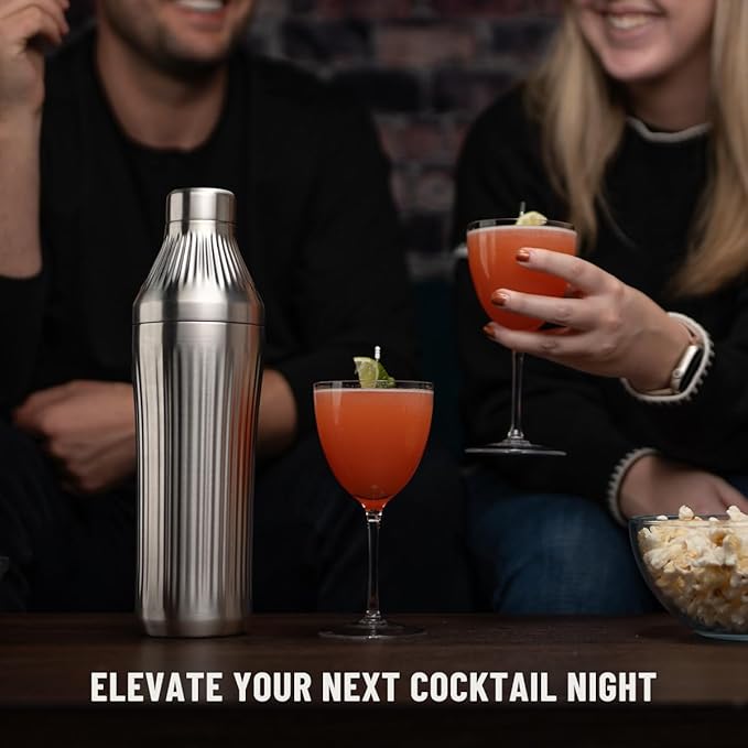 Elevated Craft Diamond Edition Hybrid Cocktail Shaker Set - Premium Vacuum Insulated Stainless Steel, 28 oz, Includes Built-In Strainer, Precise Measuring Top & XL Polishing Cloth - Martini Shaker